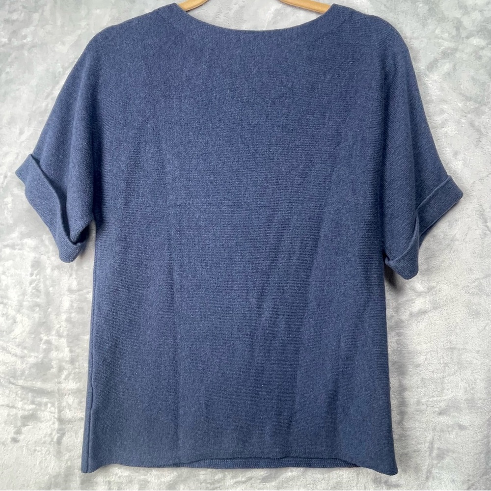 Eileen Fisher sweater dusk blue short sleeve, petite (PP) cotton/cashmere blend - Picture 2 of 11